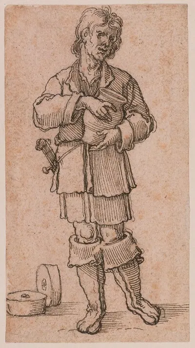 A Young Peasant Holding a Jar by Sebald Beham, 1520 — digital art print download