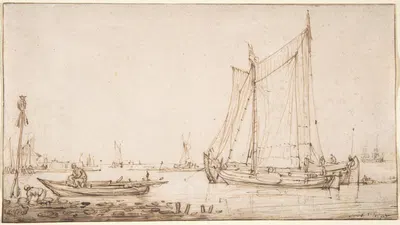 River Scene with Boats by Simon de Vlieger — digital art print download