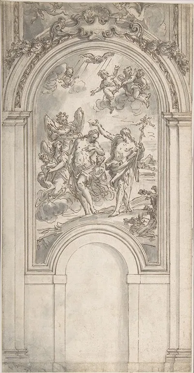 Design for a Baptism of Christ in an Architectural Setting by Sir James Thornhill — digital art print download