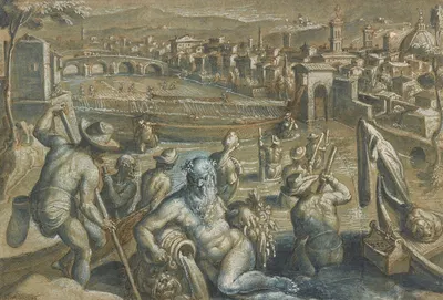 The Arno with Fishermen by Ян ван дер Страт — digital art print download