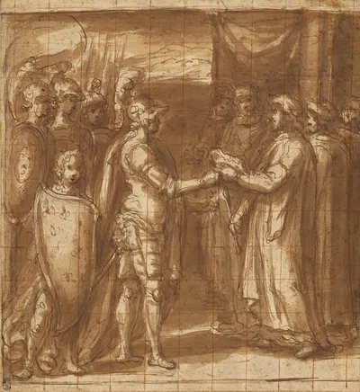 Cardinal Albornoz Gives the Farnese the Keys to Valentino by Taddeo Zuccaro, 1565 — digital art print download