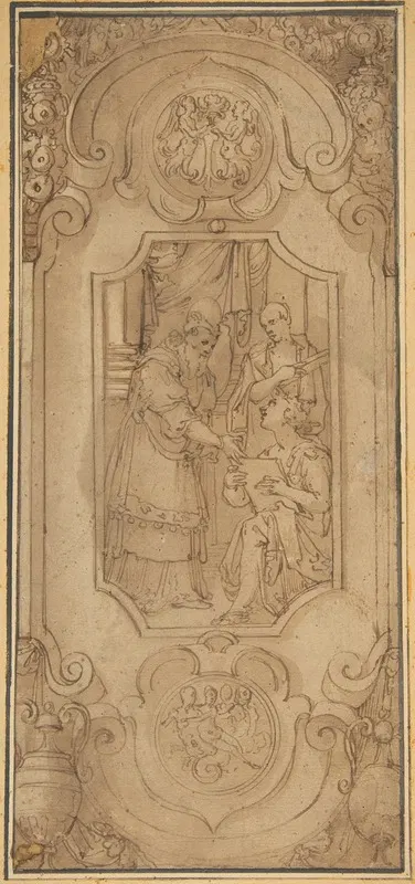 Design for a Cartouche with a Religious Subject in the Central Compartment by Taddeo Zuccaro — digital art print download