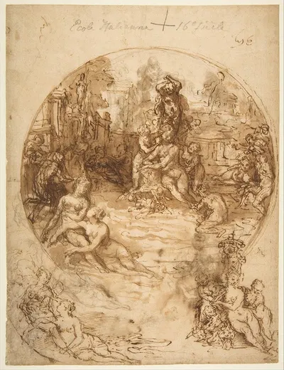 Studies for a Circular Composition of Diana and Her Nymphs Bathing by Taddeo Zuccaro — digital art print download