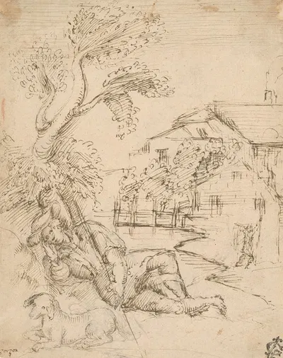 Landscape with a Shepherd in Repose by The Veneto — digital art print download