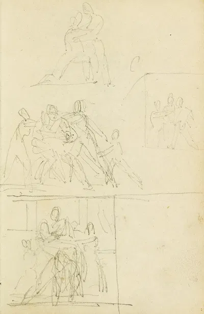 Four compositional studies for a group of figures by Теодор Жерико, 1812 - 1814 — digital art print download