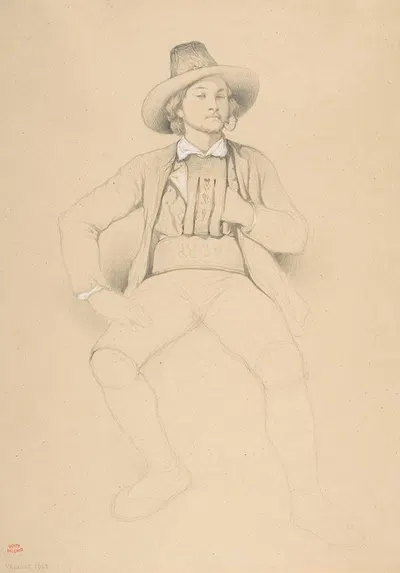 A Man in Tyrolean Costume, Seated, Smoking a Pipe by Теодор Валерио, 1842 — digital art print download