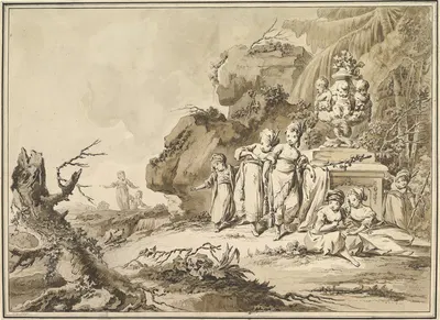 Landscape with Children in Oriental Costume by Тиберий Доминикус Вохер, 1773 — digital art print download
