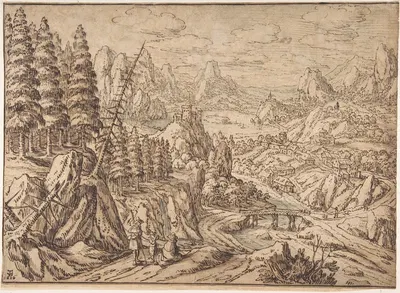 Mountainous Landscape with Travelers on a Road by Тобиас Верхаект, 1616 — digital art print download