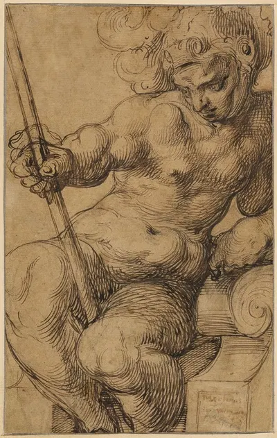 Nude Warrior (Mars) Leaning over a Volute by Toussaint Dubreuil, 1589–1602 — digital art print download