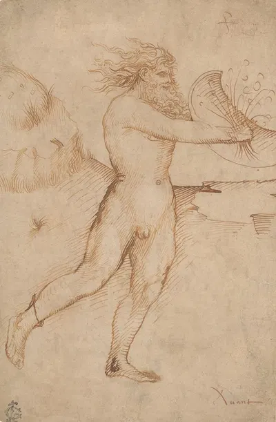 Bearded Nude Male Figure Running Toward the Right by Веронезе — digital art print download