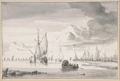 Various Ships and a Rowing Boat on an Estuary by Вигерус Витринга — digital art print download