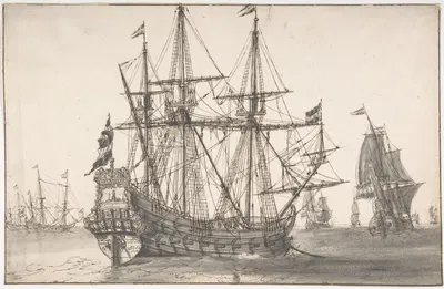 Dutch Men Of War At Anchor by Виллем ван де Вельде Старший — digital art print download