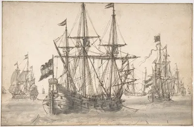 Dutch Men Of War At Anchor by Виллем ван де Вельде Старший — digital art print download
