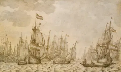 Dutch Ships on a Harbour by Виллем ван де Вельде Старший — digital art print download