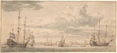 Dutch Ships in a Bay by Виллем ван де Вельде младший — digital art print download