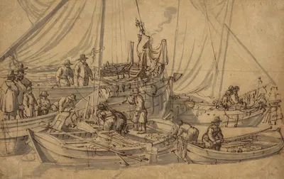 Figures on Board Small Merchant Vessels by Виллем ван де Вельде Старший, 1650–1655 — digital art print download