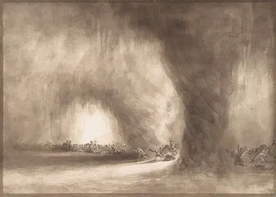 A Column of Oriental Travelers Scattered by a Dust Storm (The Israelites Passing through the Wilderness Preceded by the…
