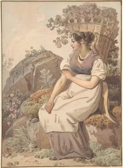 Молодая женщина в Водой после сбора винограда by Вольфганг Адам Тёпфер, 1821 — digital art print download