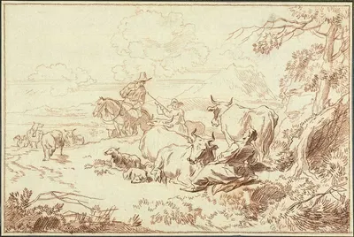 Cattle and Sheep with Shepherds and Shepherdess by Абрахам Янсз. Бегеин — digital art print download