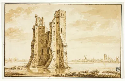 Ruins of the Merwede Manor seen from the Front with Dordrecht in the Background by Abraham Rademaker — digital art print…