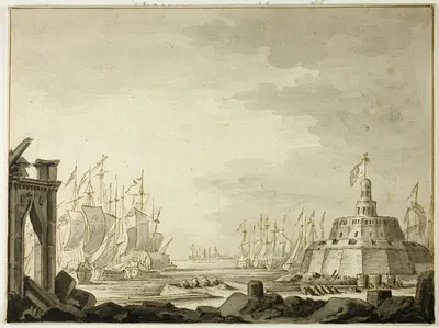 Malta, Harbor of Valletta by Абрахам Сток, 1695 — digital art print download