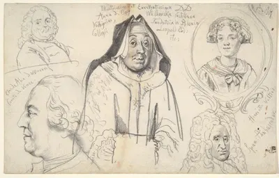 Study of Heads by Адольф фон Менцель — digital art print download