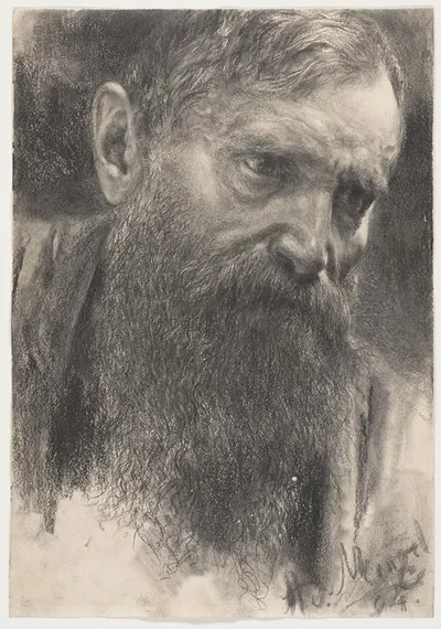 Head of a Bearded Man in Half-Profile by Адольф фон Менцель, 1894 — digital art print download
