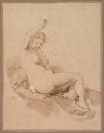 Female Nude Reclining with Arm Raised by Аерт де Гелдер, c. 1665 — digital art print download