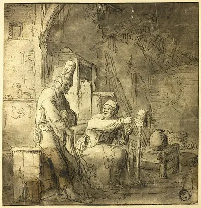 Old Peasant Couple in Cottage by After Adriaen van Ostade — digital art print download