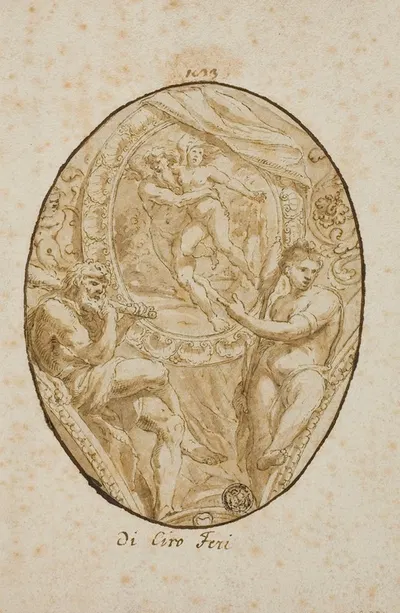 Spandrel with Rape of Orytheia Flanked by Hercules and Omphale by After Ciro Ferri — digital art print download