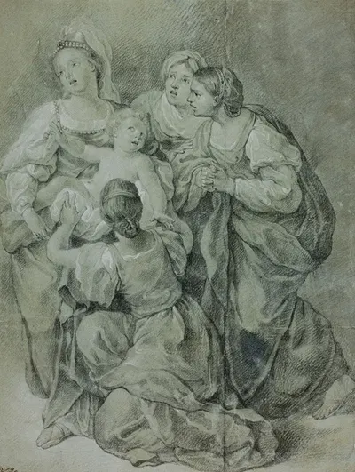 Group of Four Women and Child by After Domenichino — digital art print download