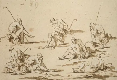 Study Sheet with Seated Figures by Алессандро Маньяско — digital art print download