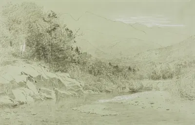 River Stream with Mountains in the Distance by Александр Хелвиг Уайант — digital art print download