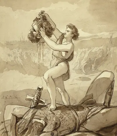 David and Goliath by Альфред Эдвард Шалон — digital art print download