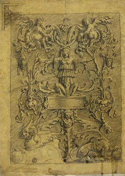 Decorative Design with Putti and Griffins by Альфред Джордж Стивенс — digital art print download