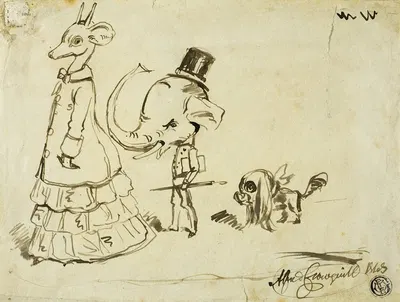 Caricature of Man, Woman and Dog by Альфред Генри Форрестер, 1869 — digital art print download