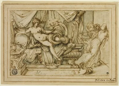 Olympias, Mother of Alexander, Visited by Zeus in the Guise of a Serpent by Andrea Boscoli — digital art print download
