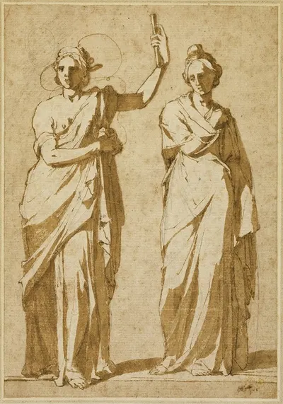 Two Standing Female Figures (Studies after Classical Statuary) by Andrea Boscoli — digital art print download