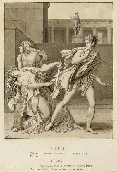 Phaedre, Having Declared Her Passion, Attempts to Kill Herself with the Sword of Hippolytus by Анн Луи Жироде-Триосон, c.…