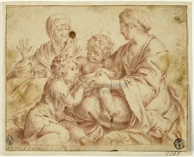 Madonna and Child with Saints Elizabeth and John the Baptist by Annibale Carracci — digital art print download