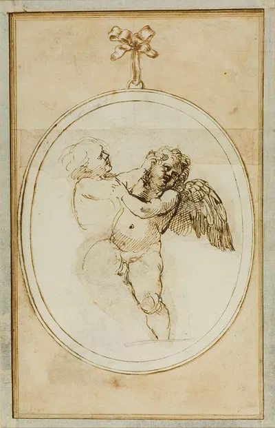 Two Putti Fighting; Study for the Galleria Farnese by Annibale Carracci, 1599-1601 — digital art print download