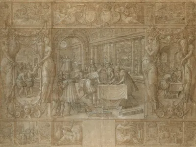 Marriage of Henry II and Catherine de’ Medici, The Dowry by Антуан Карон, c. 1562 — digital art print download