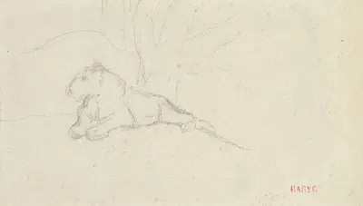 Lioness Lying near a Tree by Антуан-Луи Барье — digital art print download