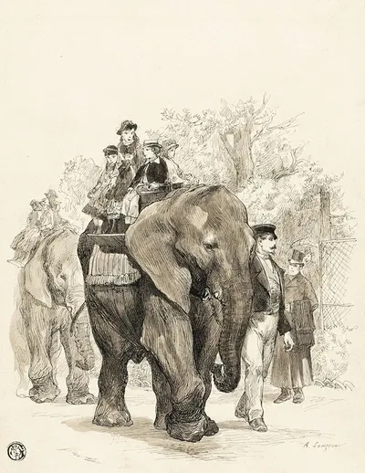 Elephant with Riders in Jardin des Plantes, Paris by Огюст Андре Лансон — digital art print download