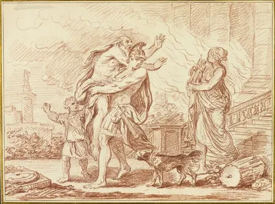 Aeneas Fleeing with Anchises from the Ruins of Troy by Огюстен Пажу, 1777 — digital art print download