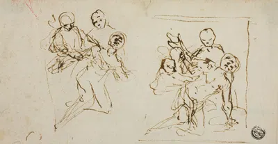 Two Composition Sketches of Collapsing Figure Supported by Two Other Figures by Baldassarre Franceschini — digital art…