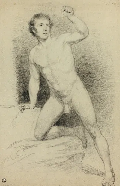 Academic Male Nude Leaning on Platform by Баренд Корнелис Кёккёк — digital art print download