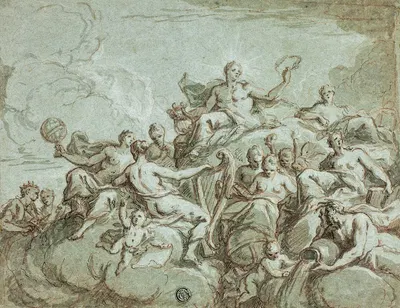 Apollo and the Muses by Bartholomaeus Spranger, c. 1700 — digital art print download