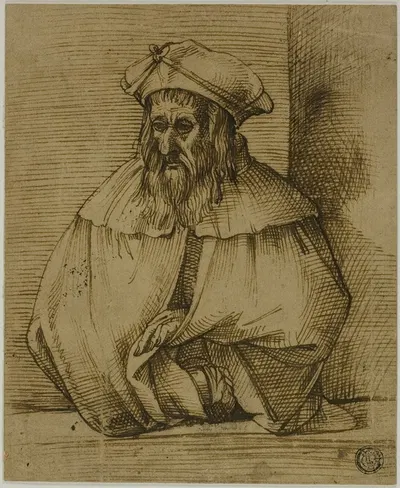 Half-Length Sketch of a Gentleman Wearing Hat and Cape by Бартоломео Пассаротти — digital art print download