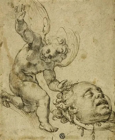 Kneeling Putto Holding a Head by Бартоломео Пассаротти — digital art print download
